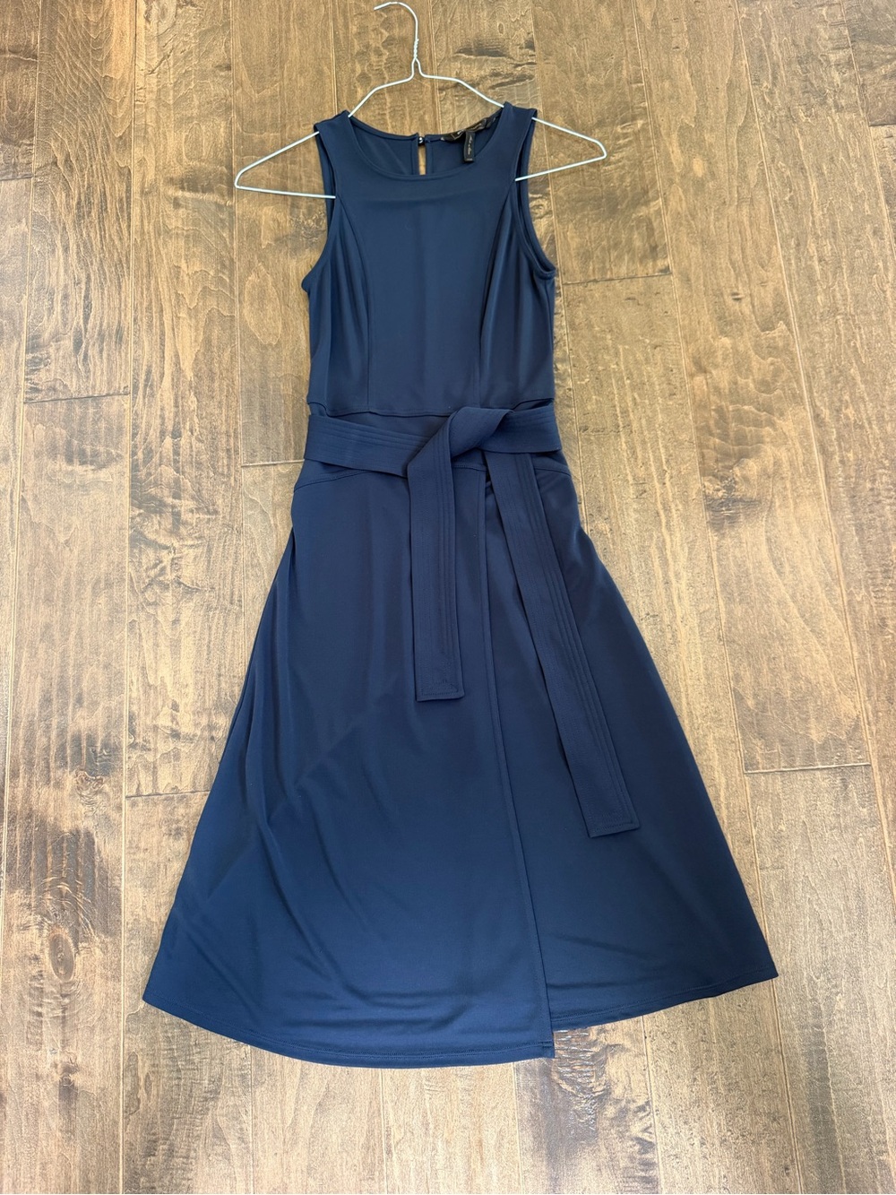 BCBGMaxAzria Navy Sleeveless Midi Dress with Self Tie Waist